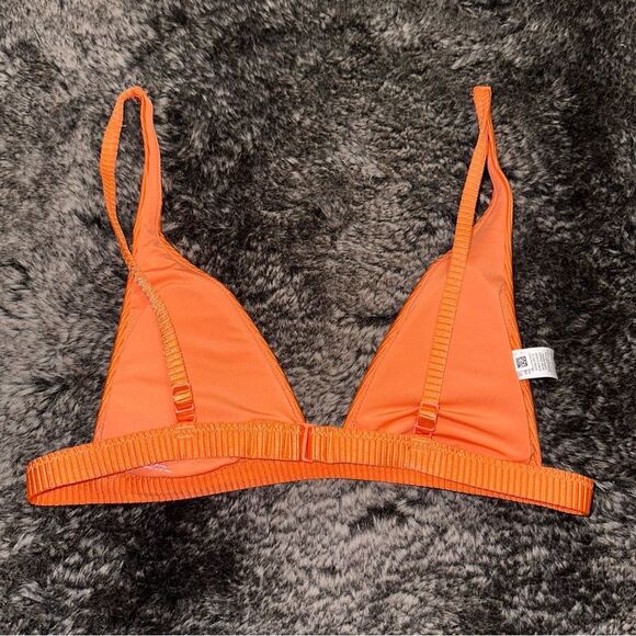 Aerie Orange Shimmer Ribbed Triangle Padded Bikini Top XS Pool Lake Beach Cruise - Picture 3 of 5